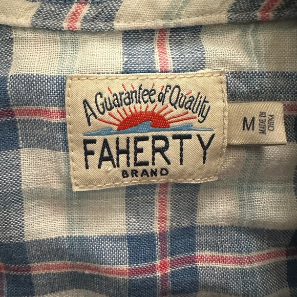 Faherty 100% Linen Plaid Shirt, size medium - Picture 2 of 3